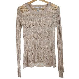 American Rag Beige Mixed Pattern Lace Knit Top Size Small